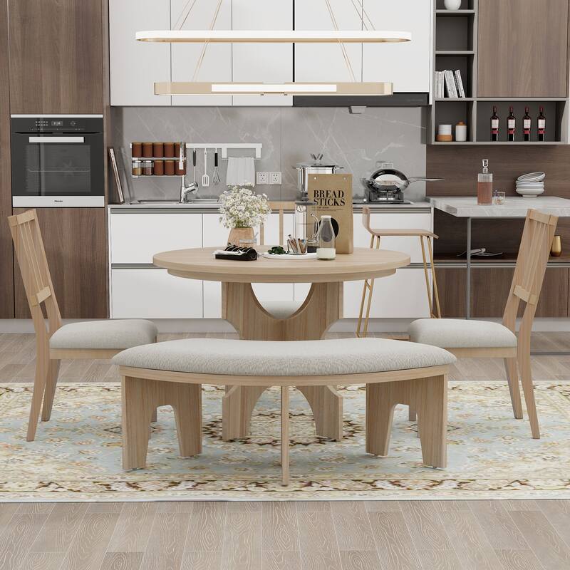 Retro 5Piece Round Dining Table Set, 44" Wood Round Dining Table with